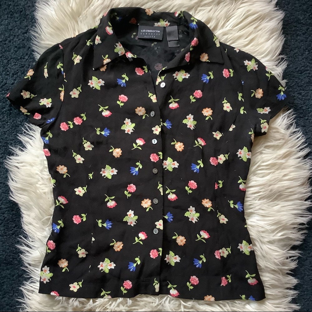 Cropped shirt Vintage Liz Claiborne buttoned floral blouse Xs/S